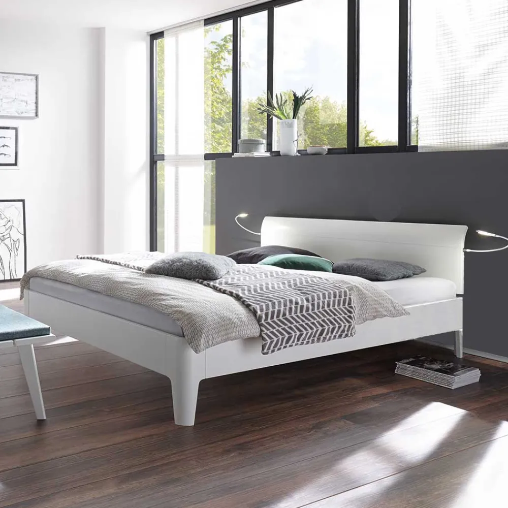 Wohnen Weiße Möbel|Naturholzmöbel*Weißes Holzbett Buche Gachias mit Kopfteil