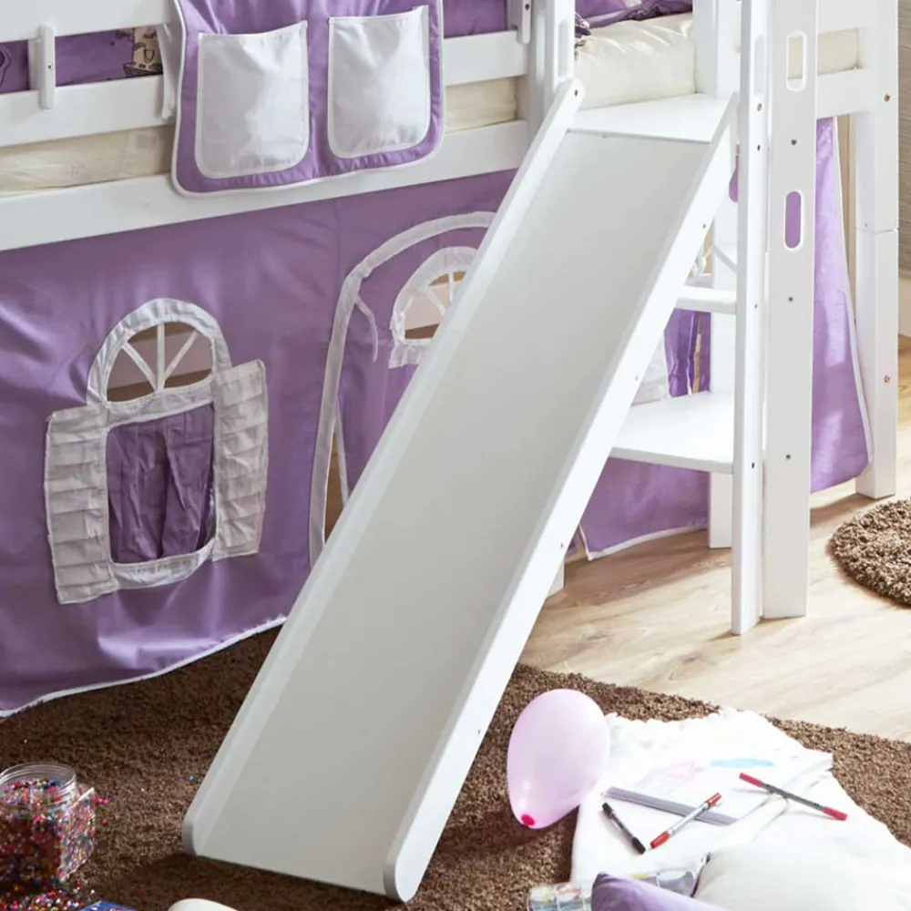 Kinder Wohnen Weißes Holz-Hochbett für Kinder mit Rutsche - Nicrobar