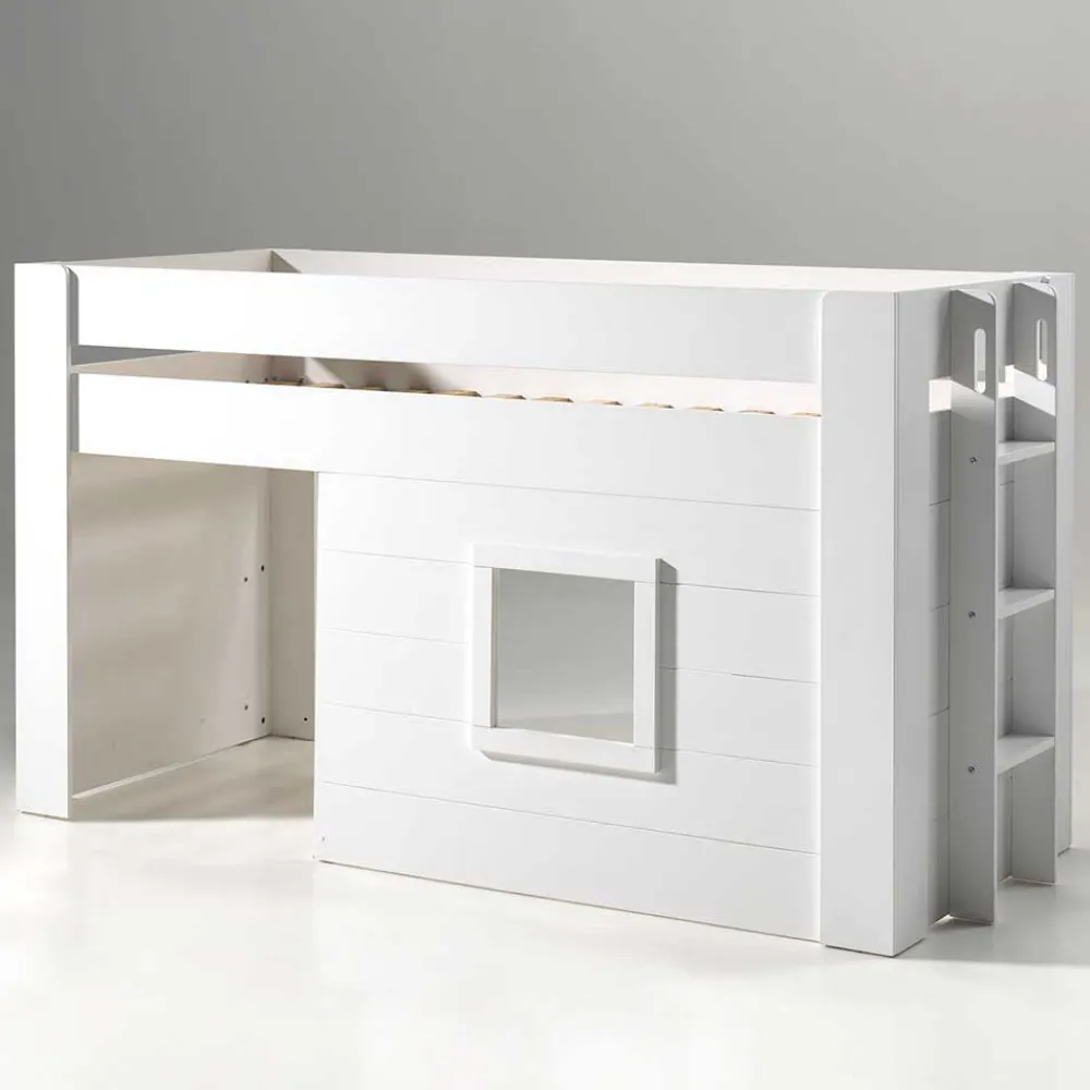 Wohnen Kinderbetten|Kindermöbel*Weißes Kinder-Hochbett im Hütten Design - Renus