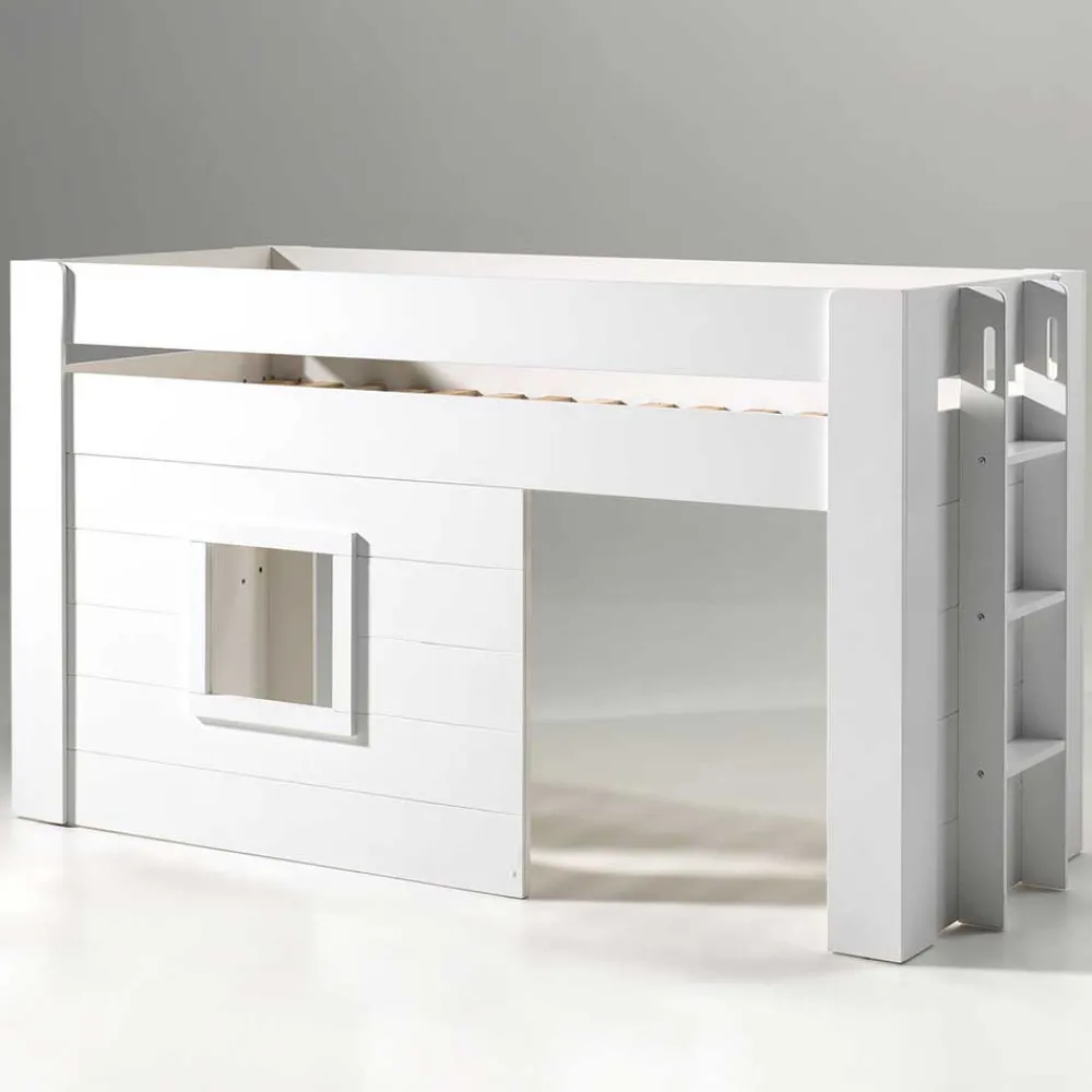 Wohnen Kinderbetten|Kindermöbel*Weißes Kinder-Hochbett im Hütten Design - Renus