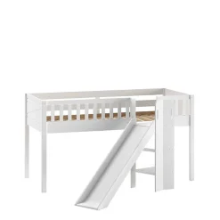 Kinder Wohnen Weißes Kinder-Hochbett mit schräger Rutsche - Ranuves