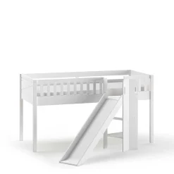 Kinder Wohnen Weißes Kinder-Hochbett mit schräger Rutsche - Ranuves