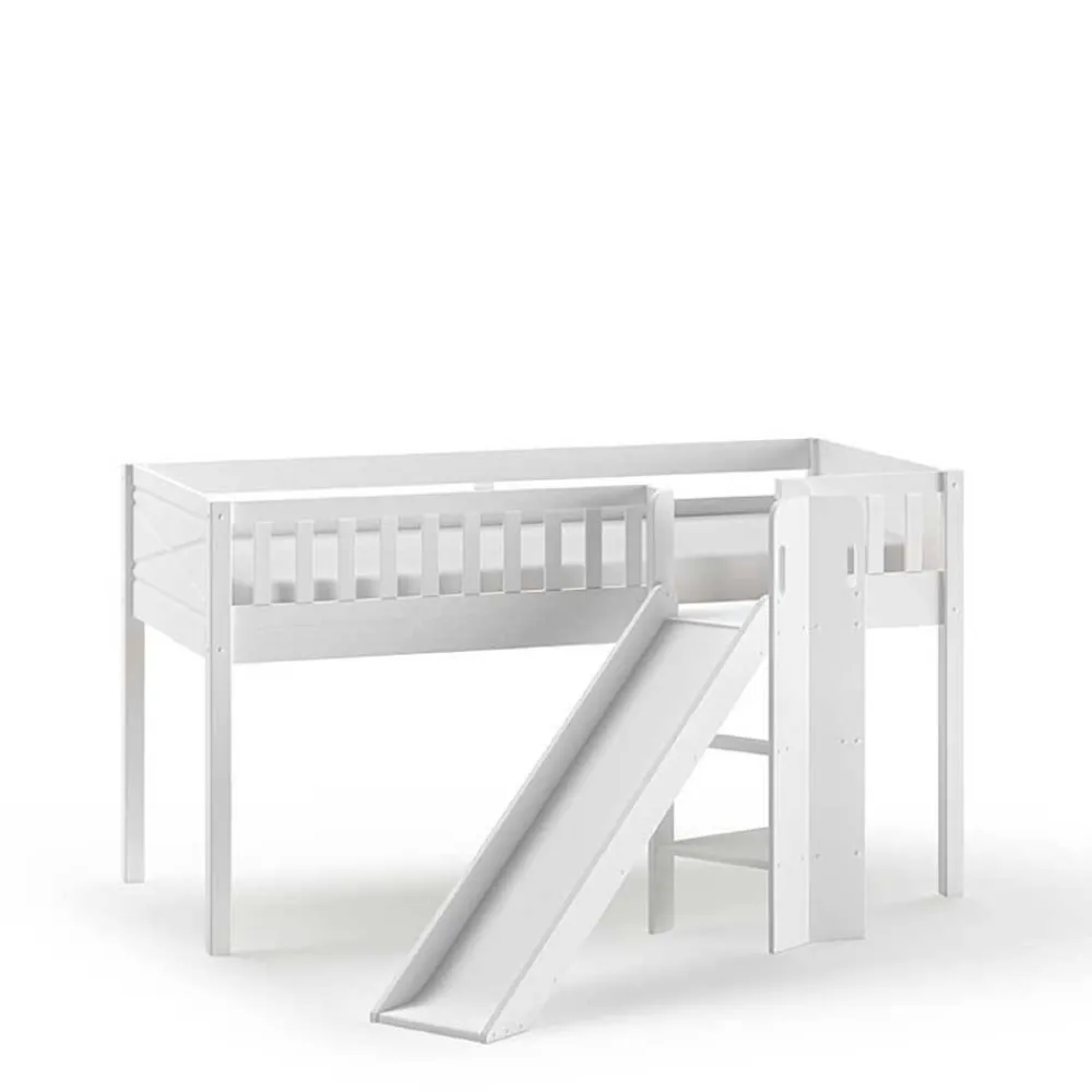 Kinder Wohnen Weißes Kinder-Hochbett mit schräger Rutsche - Ranuves
