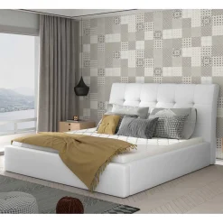 Wohnen Weißes Kunstlederbett mit Bettkasten - Albin