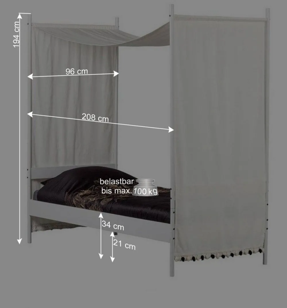 Wohnen Weiße Möbel|Betten*Weißes Metallbett mit Baldachin - Jenva