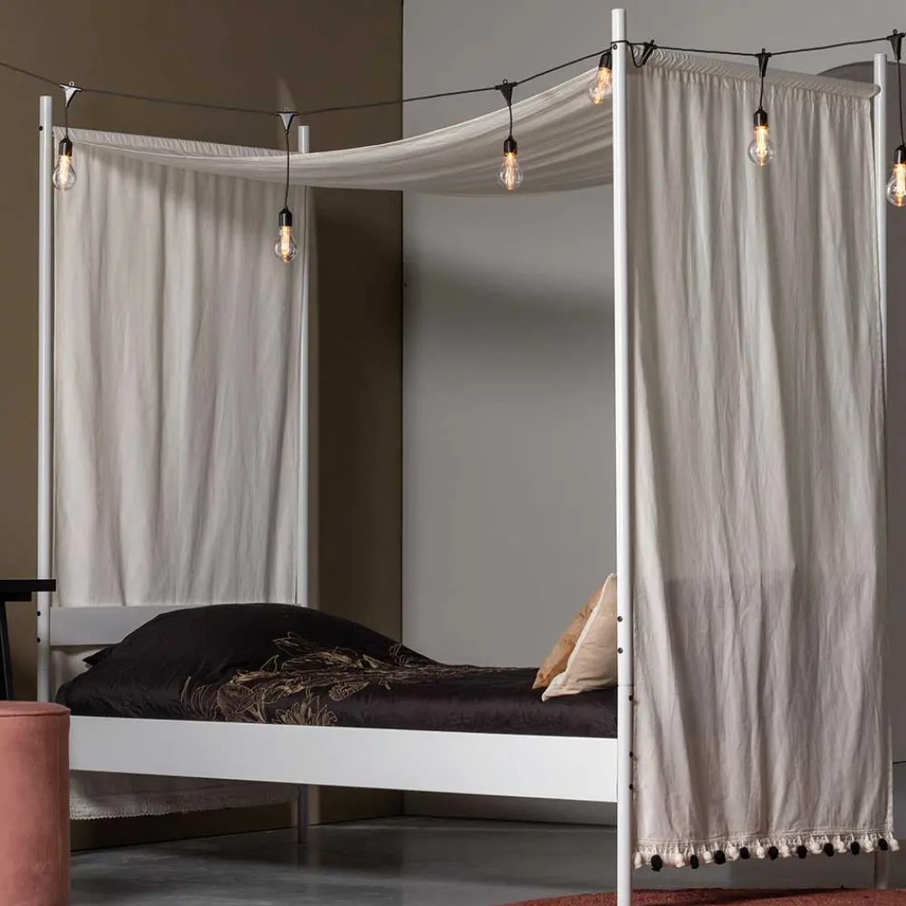 Wohnen Weiße Möbel|Betten*Weißes Metallbett mit Baldachin - Jenva