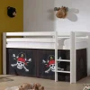 Wohnen Kindermöbel|Kinderbetten*Weißes Piraten Hochbett mit Vorhang in Schwarz - Paisly
