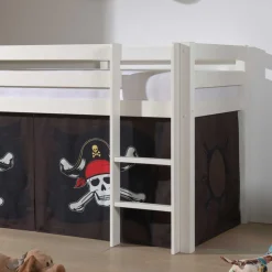 Wohnen Kindermöbel|Kinderbetten*Weißes Piraten Hochbett mit Vorhang in Schwarz - Paisly