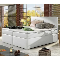 Wohnen Weißes Polsterbett mit Kunstlederbezug - Settas