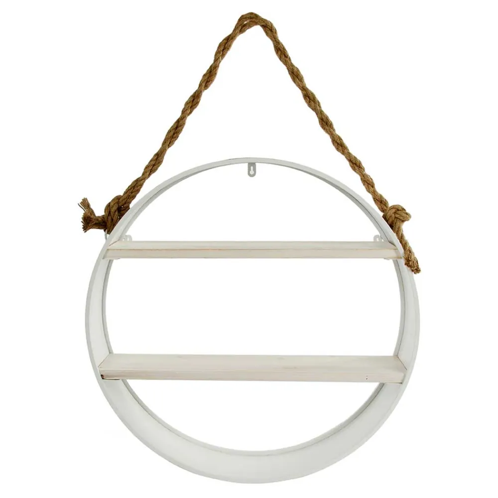 Wohnen Esszimmerregale|Regale*Weißes Regal in Rund mit Seil Aufhängung - Emzanua