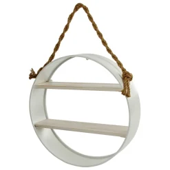 Wohnen Esszimmerregale|Regale*Weißes Regal in Rund mit Seil Aufhängung - Emzanua