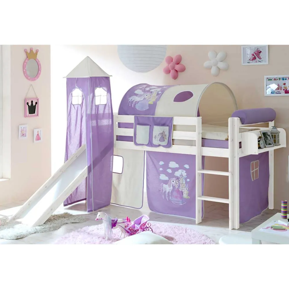 Wohnen Kindermöbel|Kinderbetten*Weißes Rutsche Hochbett mit Turm & Tunnel - Tanko