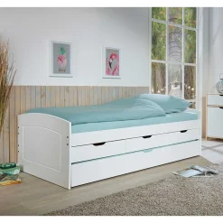 Wohnen Weißes Schubkastenbett mit Ausziehbett - Becrux