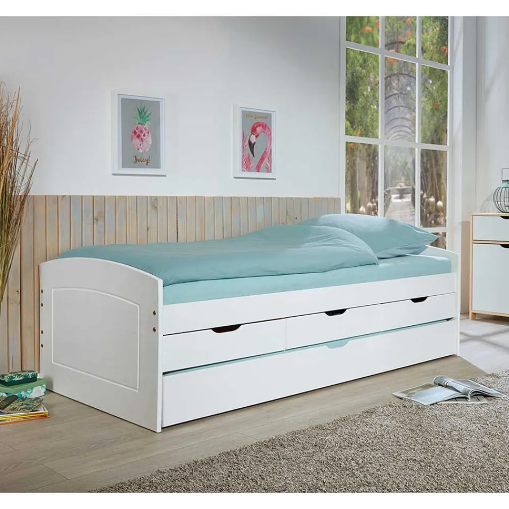 Wohnen Weißes Schubkastenbett mit Ausziehbett - Becrux