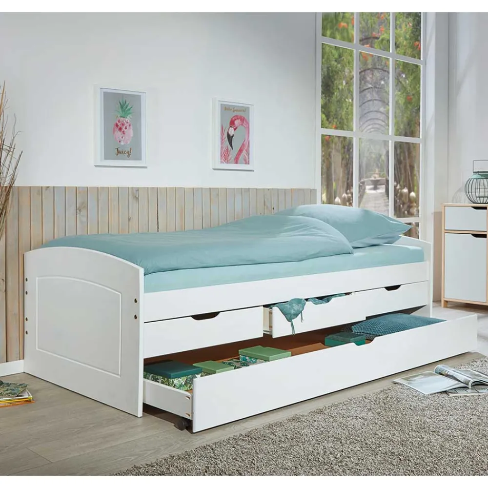 Wohnen Weißes Schubkastenbett mit Ausziehbett - Becrux