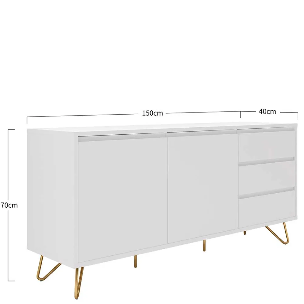 Wohnen Weißes Sideboard 150cm mit Haarnadel Beinen - Donny