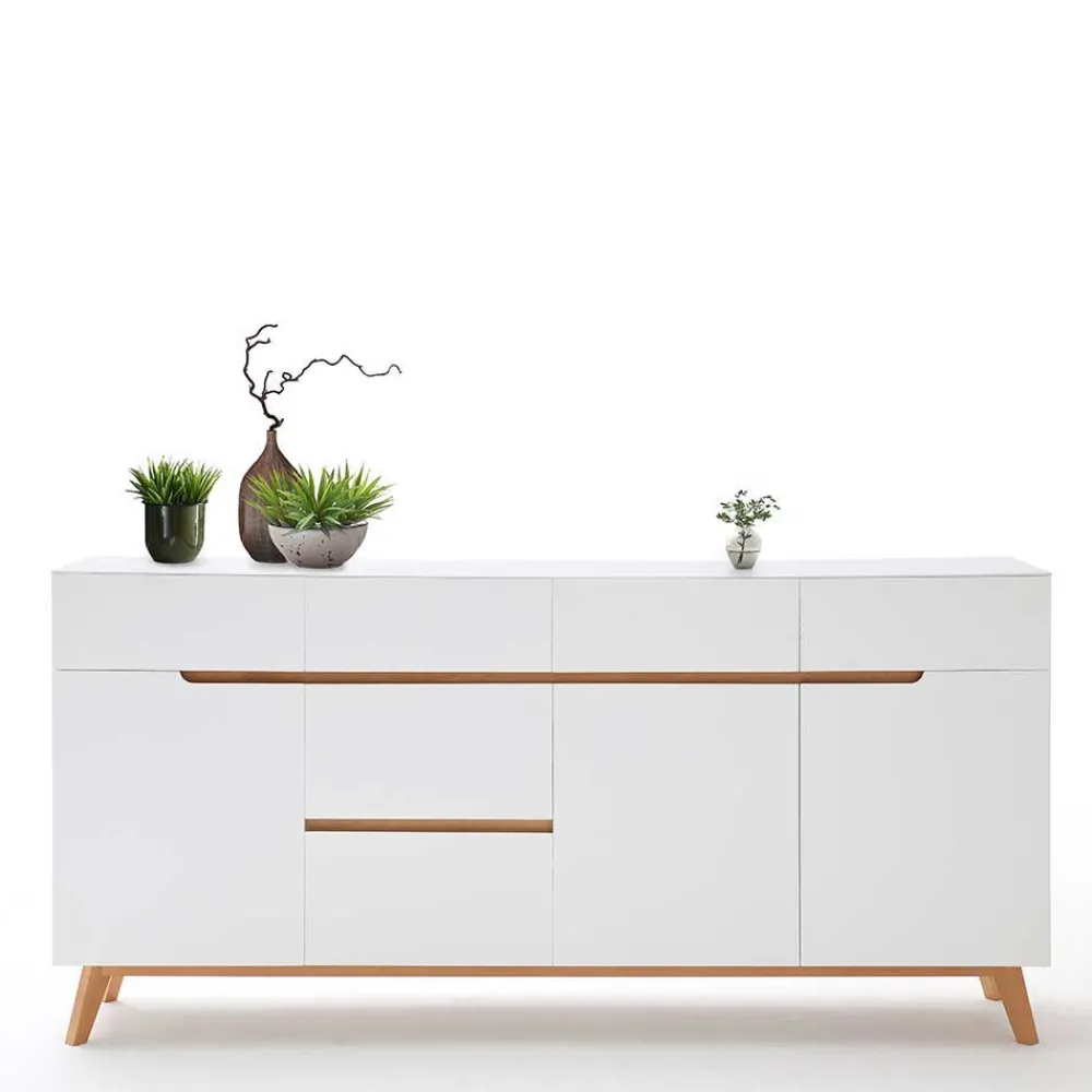Wohnen Weißes Sideboard Maiky mit Griffmulden