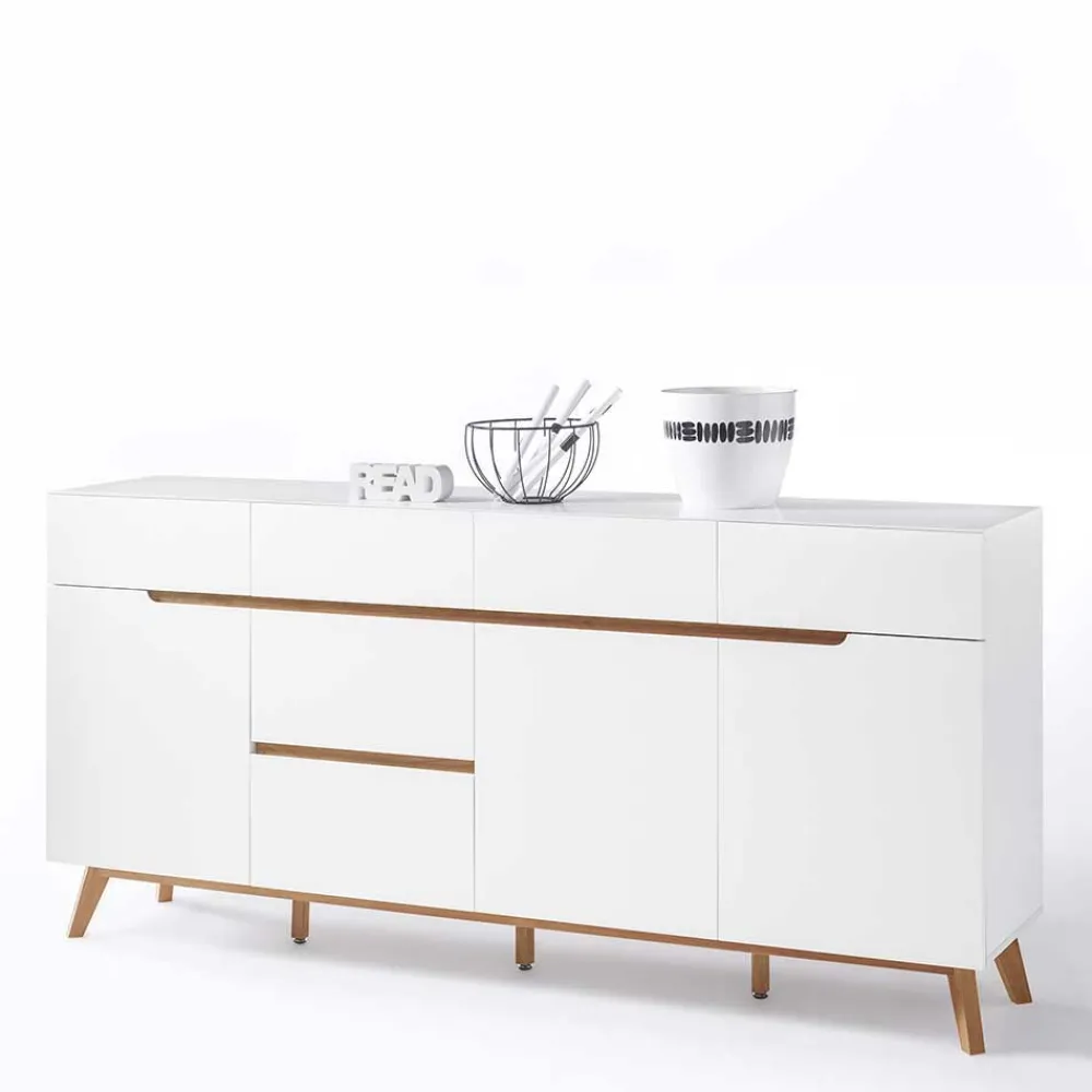Wohnen Weißes Sideboard Maiky mit Griffmulden