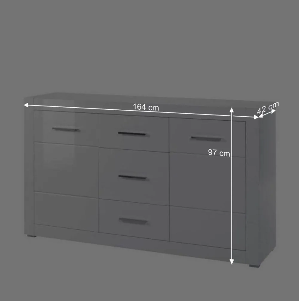 Wohnen Weißes Sideboard mit Hochglanz Front Yulis & Chrom Metallgriffen