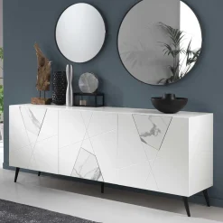 Wohnen Küchenschränke|Sideboards*Weißes Sideboard mit Marmor Einsätzen Grau - Eleonora
