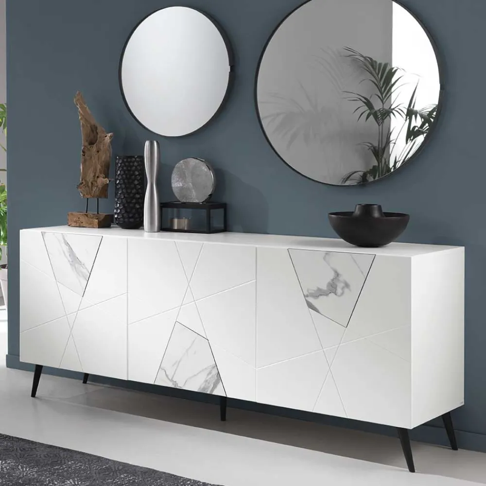 Wohnen Küchenschränke|Sideboards*Weißes Sideboard mit Marmor Einsätzen Grau - Eleonora