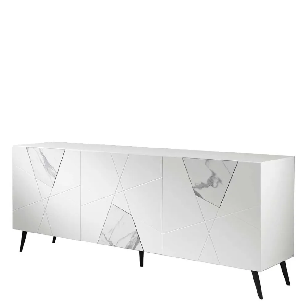 Wohnen Küchenschränke|Sideboards*Weißes Sideboard mit Marmor Einsätzen Grau - Eleonora