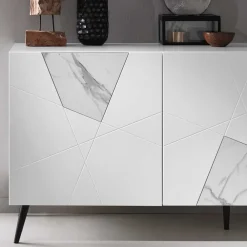 Wohnen Küchenschränke|Sideboards*Weißes Sideboard mit Marmor Einsätzen Grau - Eleonora