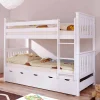 Wohnen Kinderbetten*Weißes Stockbett aus Massivholz Kiefer Huelca mit 5 Schubkästen