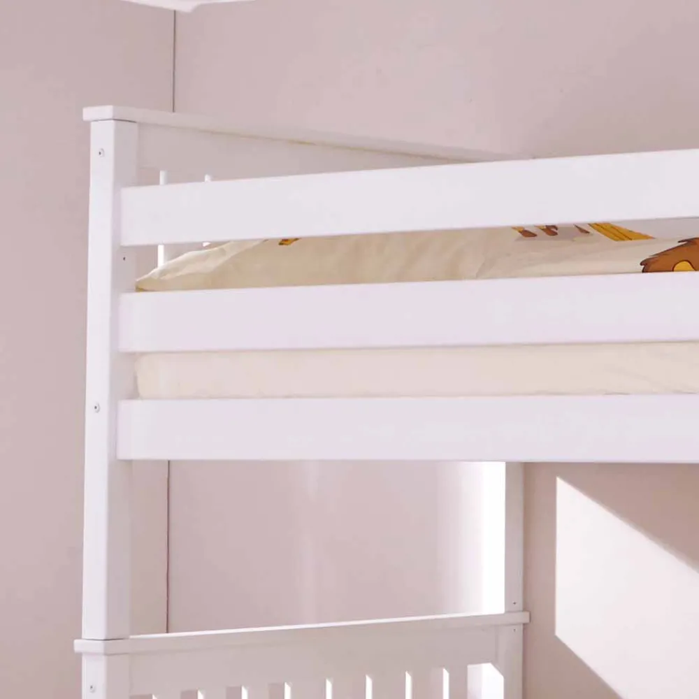 Wohnen Kinderbetten*Weißes Stockbett aus Massivholz Kiefer Huelca mit 5 Schubkästen