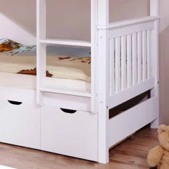 Wohnen Kinderbetten*Weißes Stockbett aus Massivholz Kiefer Huelca mit 5 Schubkästen