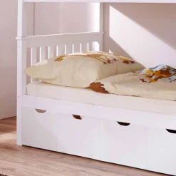 Wohnen Kinderbetten*Weißes Stockbett aus Massivholz Kiefer Huelca mit 5 Schubkästen