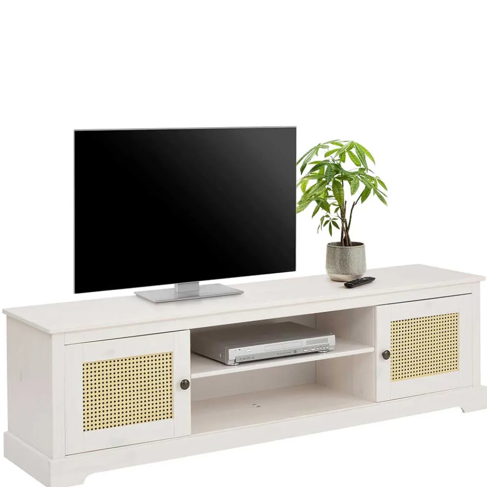 Wohnen Rattanmöbel*Weißes TV Board 2-türig mit Geflecht - Isvair