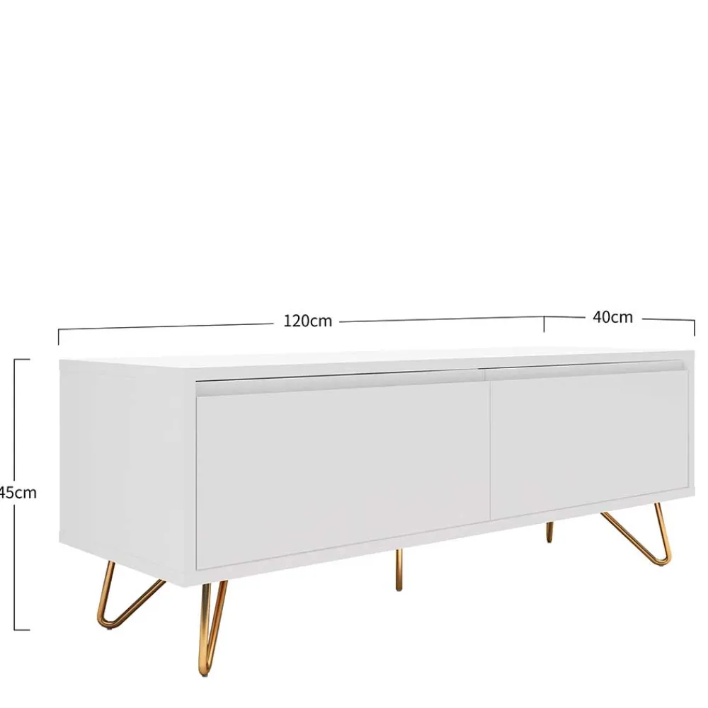 Wohnen Weißes TV Lowboard mit Klappe & Schublade - Marmore
