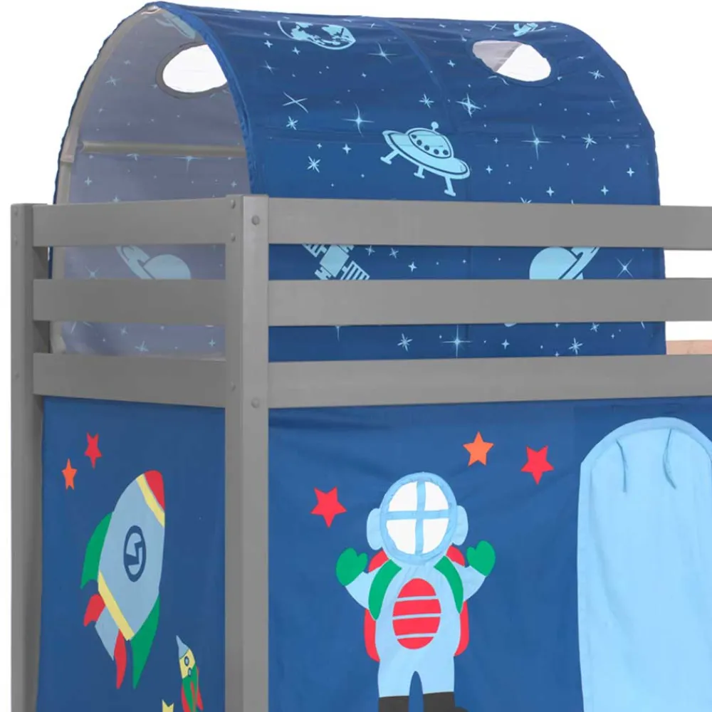 Wohnen Kinderbetten*Weltall Kinder-Hochbett mit Tunnel & Vorhang - Conopca