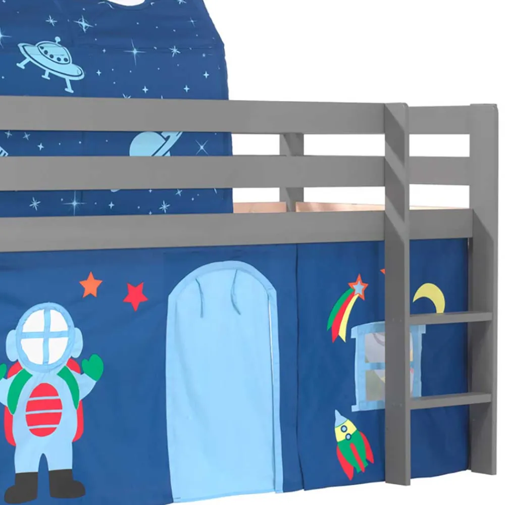 Wohnen Kinderbetten*Weltall Kinder-Hochbett mit Tunnel & Vorhang - Conopca