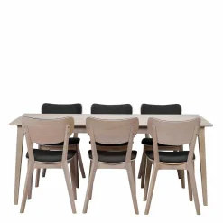 Wohnen Küchen-Essgruppen|Esszimmer Komplett*White Wash Eiche Essgruppe Retro - Pessoa (siebenteilig)