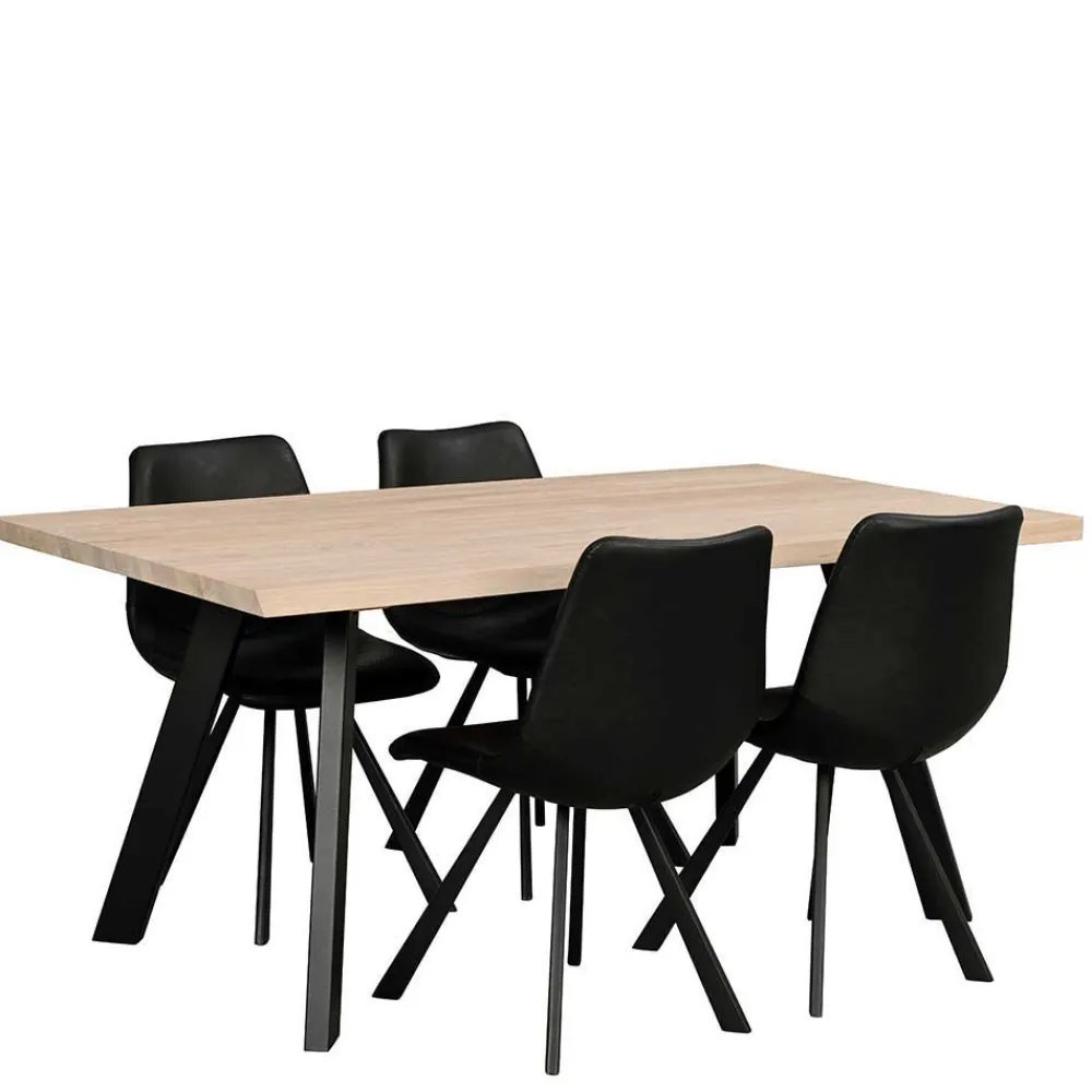 Wohnen Küchen-Essgruppen|Essgruppen*White Wash Eiche Tisch mit 4 Stühlen - Pulva (fünfteilig)