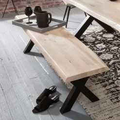 Wohnen White Wash Essgruppe mit X-Fuß Tisch - Tilveta I (sechsteilig)