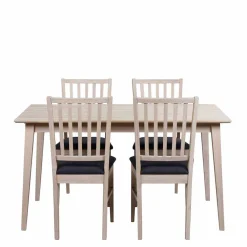 Wohnen White Wash Esstischgruppe aus Eiche - Pessoa (fünfteilig)