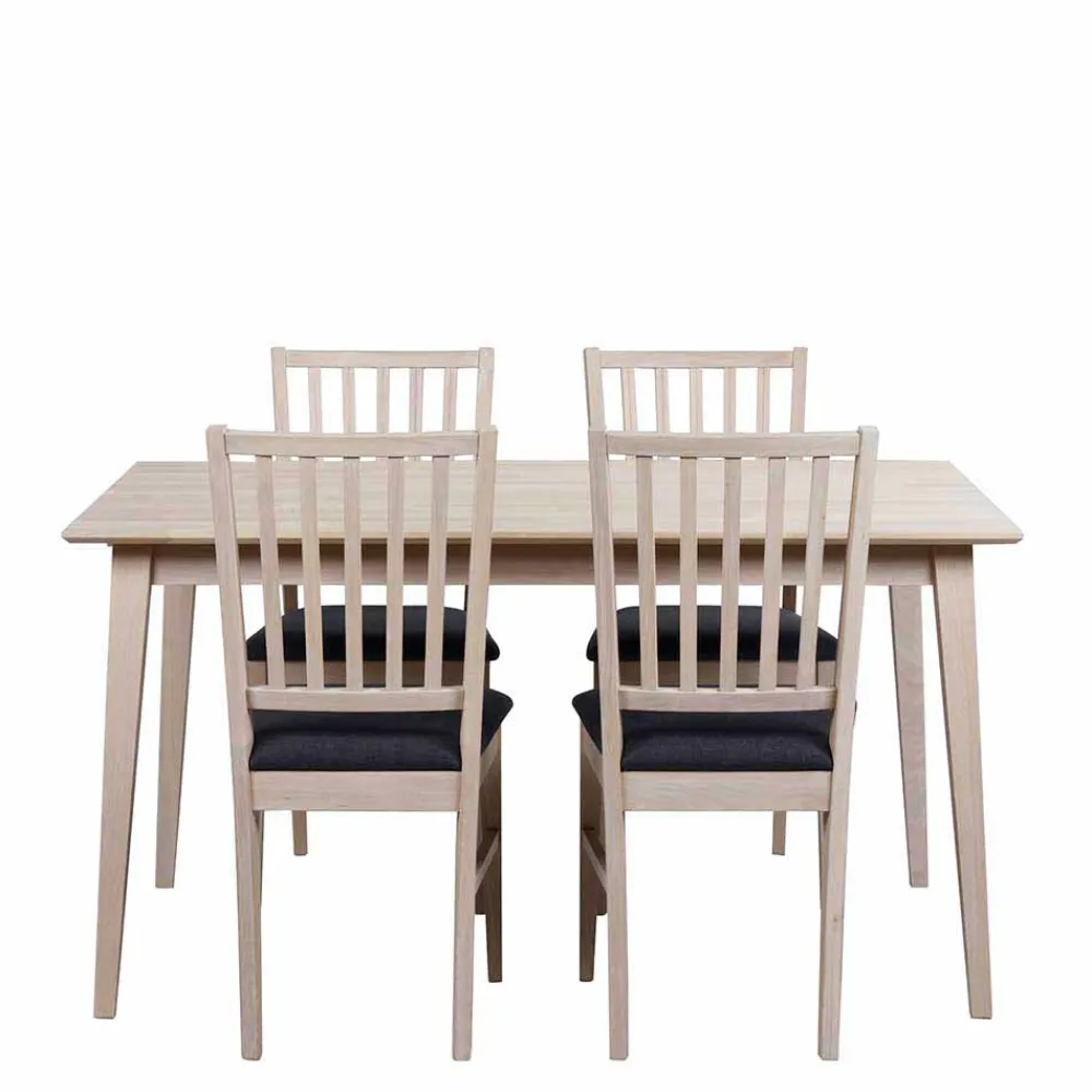 Wohnen White Wash Esstischgruppe aus Eiche - Pessoa (fünfteilig)