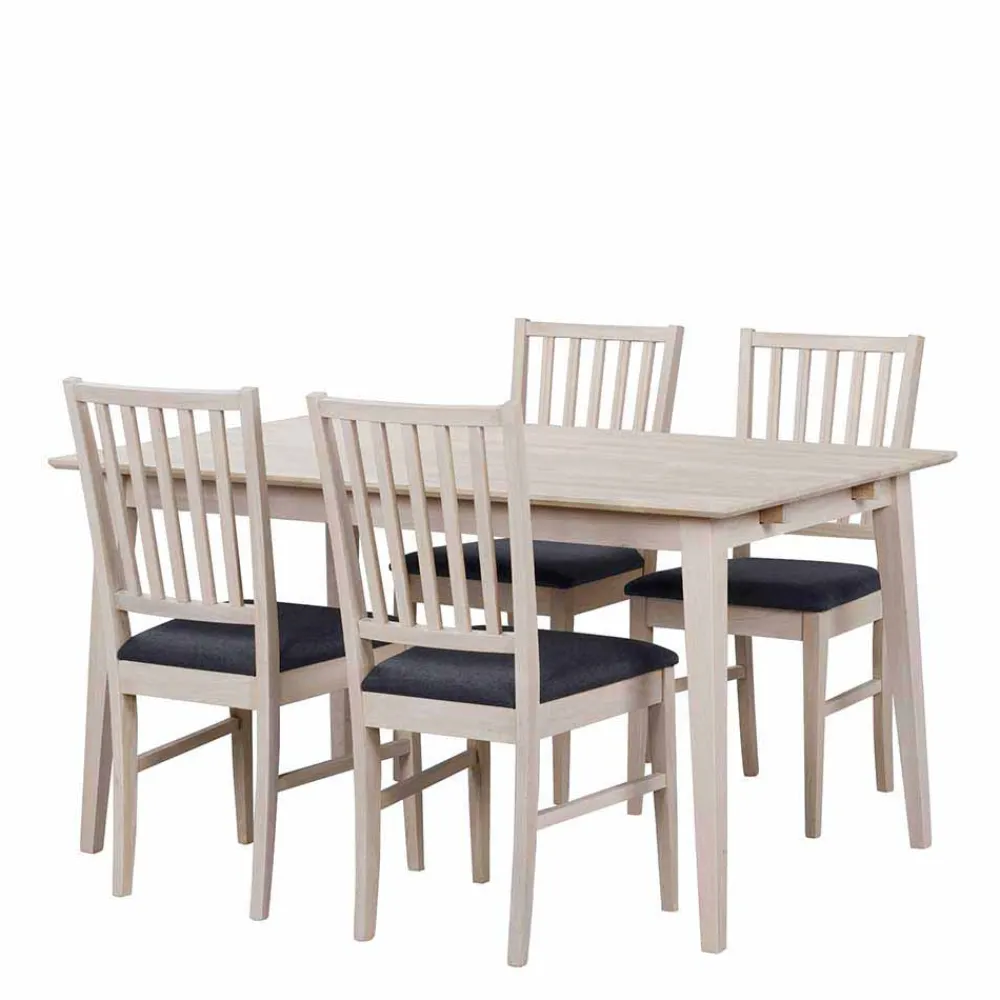 Wohnen White Wash Esstischgruppe aus Eiche - Pessoa (fünfteilig)