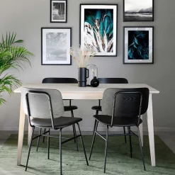 Wohnen Küchen-Essgruppen|Essgruppen*White Wash Holztisch & schwarze Stühle - Pessoa (fünfteilig)