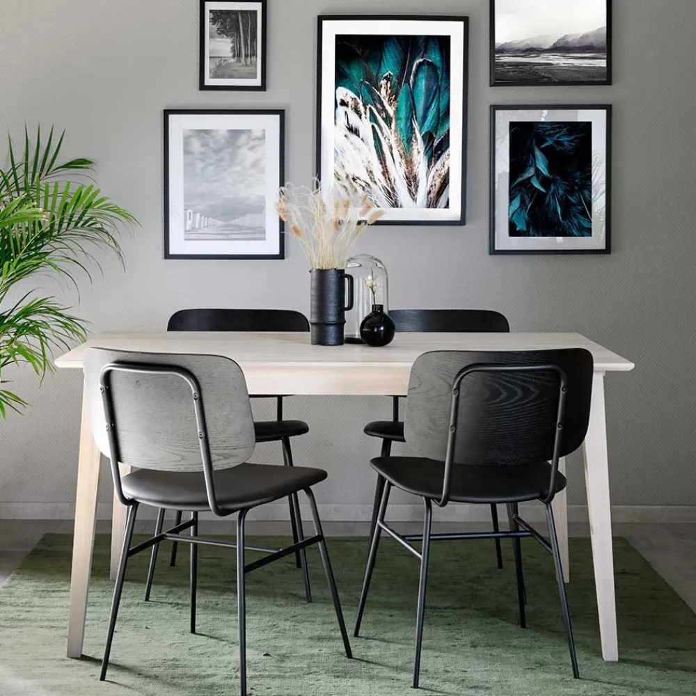 Wohnen Küchen-Essgruppen|Essgruppen*White Wash Holztisch & schwarze Stühle - Pessoa (fünfteilig)