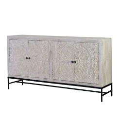 Wohnen White Wash Sideboard mit Mandala Schnitzerei - Bonany