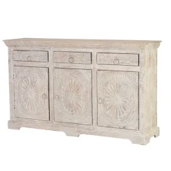 Wohnen White Wash Sideboard mit Ornament Schnitzereien - Rusula