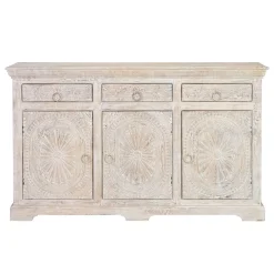 Wohnen White Wash Sideboard mit Ornament Schnitzereien - Rusula