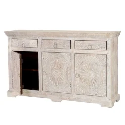 Wohnen White Wash Sideboard mit Ornament Schnitzereien - Rusula