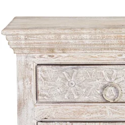 Wohnen White Wash Sideboard mit Ornament Schnitzereien - Rusula