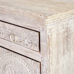 Wohnen White Wash Sideboard mit Ornament Schnitzereien - Rusula