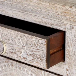 Wohnen White Wash Sideboard mit Ornament Schnitzereien - Rusula